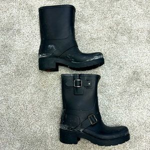 Hunter Moto Biker Buckle Black Rain Boot Women’s size 6